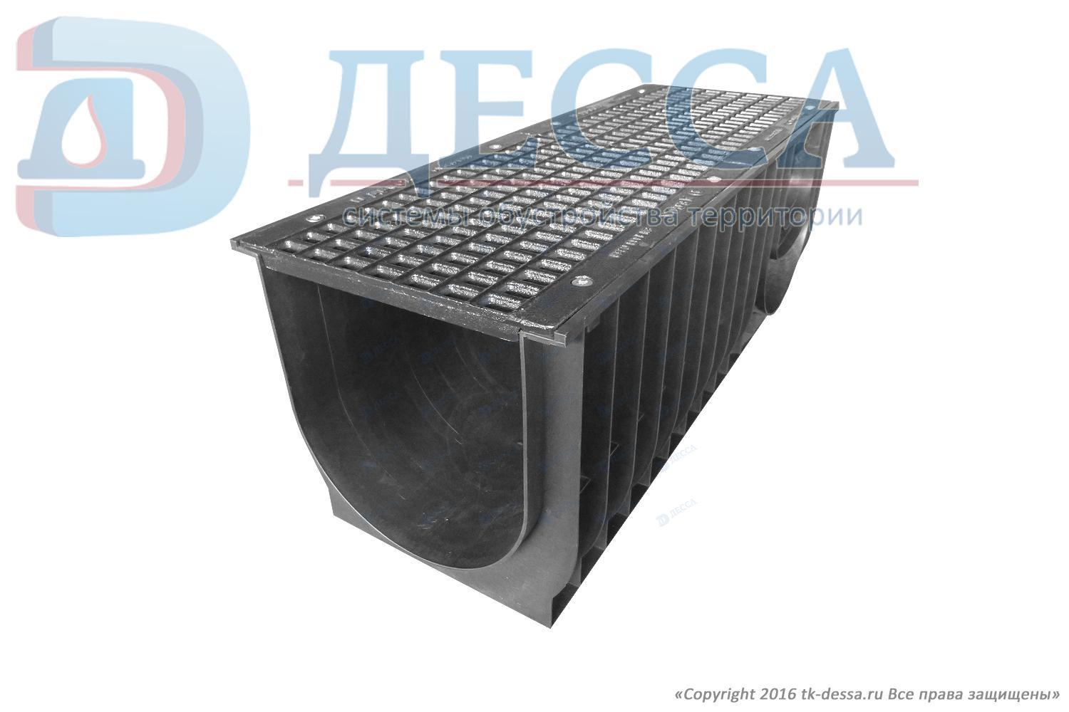 Комплект: Лоток водоотводный MAXI -30.38.38- пластиковый с решеткой водоприёмной ВЧ-50 кл.C ячеистой